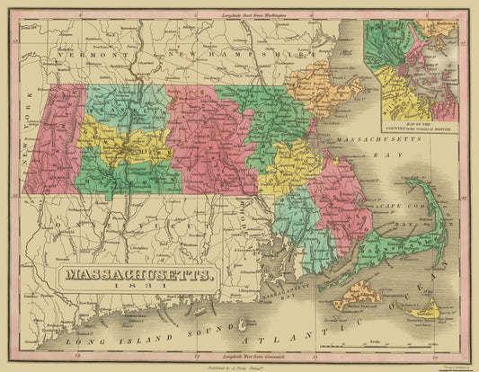 Historic State Map - Massachusetts - Finley 1831 - 23 x 29.60 - Vintage Wall Art