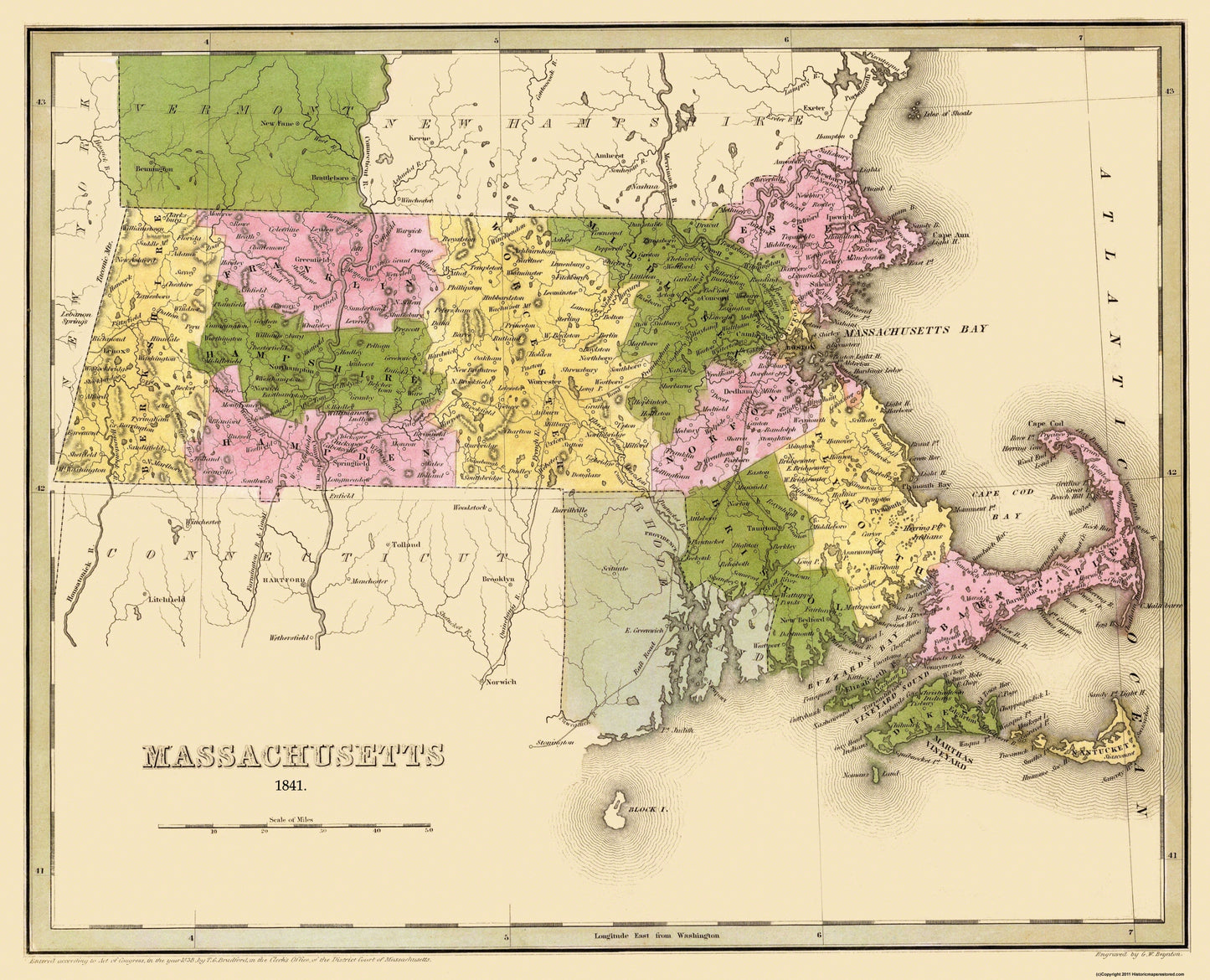 Historic State Map - Massachusetts - Boynton 1841 - 28.42 x 23 - Vintage Wall Art