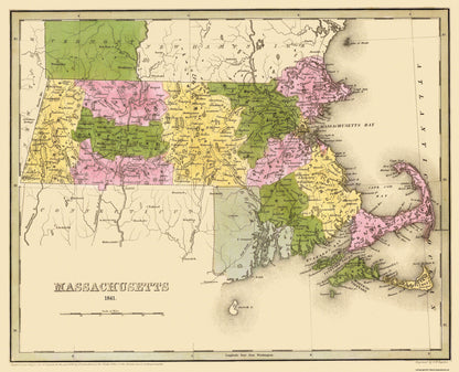 Historic State Map - Massachusetts - Boynton 1841 - 28.42 x 23 - Vintage Wall Art