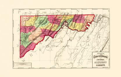 Historic County Map - Alleghany Garret Counties Maryland - Martenet 1873 - 23 x 36.07 - Vintage Wall Art