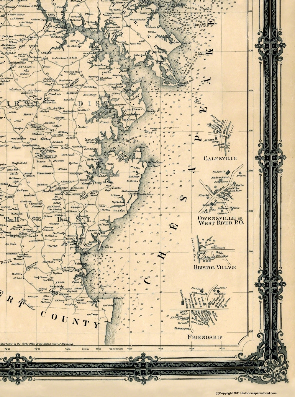 The Historical Map of Anne Arundel hotsell County Founded in 1650, 1935 vintage framed