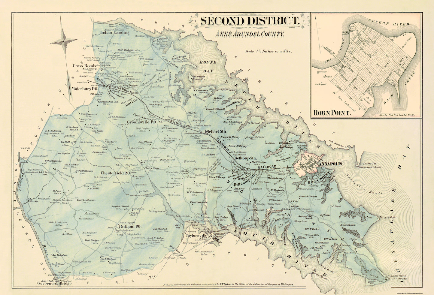 Historic County Map - Anne Arundel  Second District Maryland - Hopkins 1878 - 33.81 x 23 - Vintage Wall Art