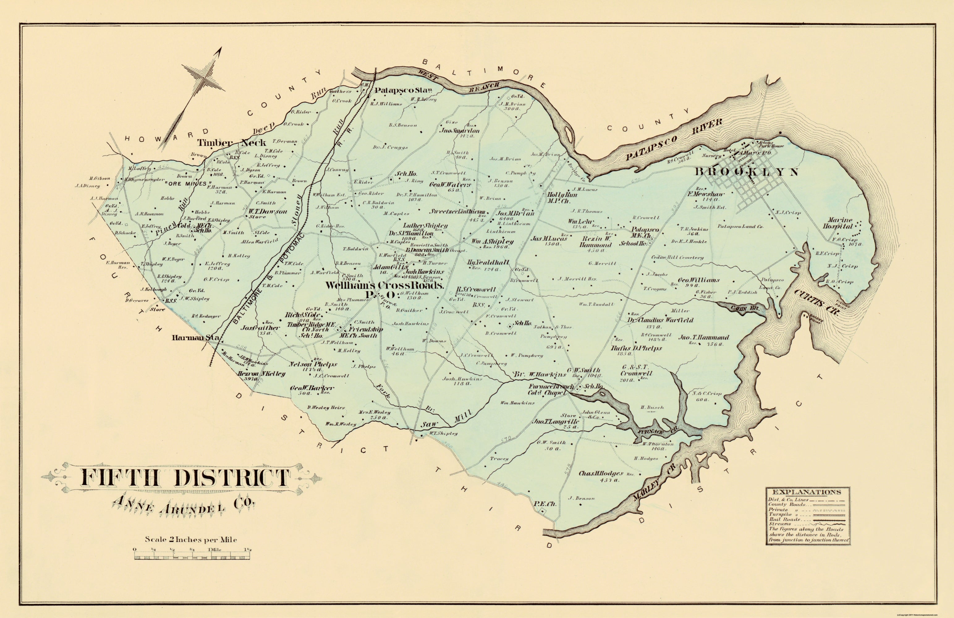 Historic County Map - Anne Arundel 5th District Maryland - Hopkins 187 ...