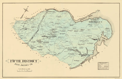 Historic County Map - Anne Arundel  5th District Maryland - Hopkins 1878 - 35.5 x 23 - Vintage Wall Art