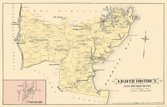 Historic County Map - Anne Arundel   Eighth District Maryland - Hopkins 1878 - 35.75 x 23 - Vintage Wall Art