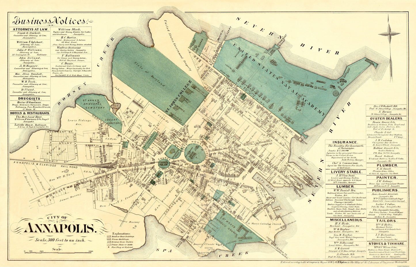 Historic City Map - Annapolis Maryland County - Hopkins 1878 - 35.81 x 23 - Vintage Wall Art