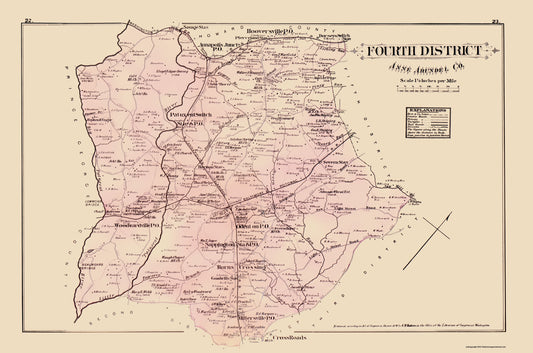 Historic County Map - Anne Arundel  4th District Maryland - Hopkins 1878 - 33.81 x 23 - Vintage Wall Art