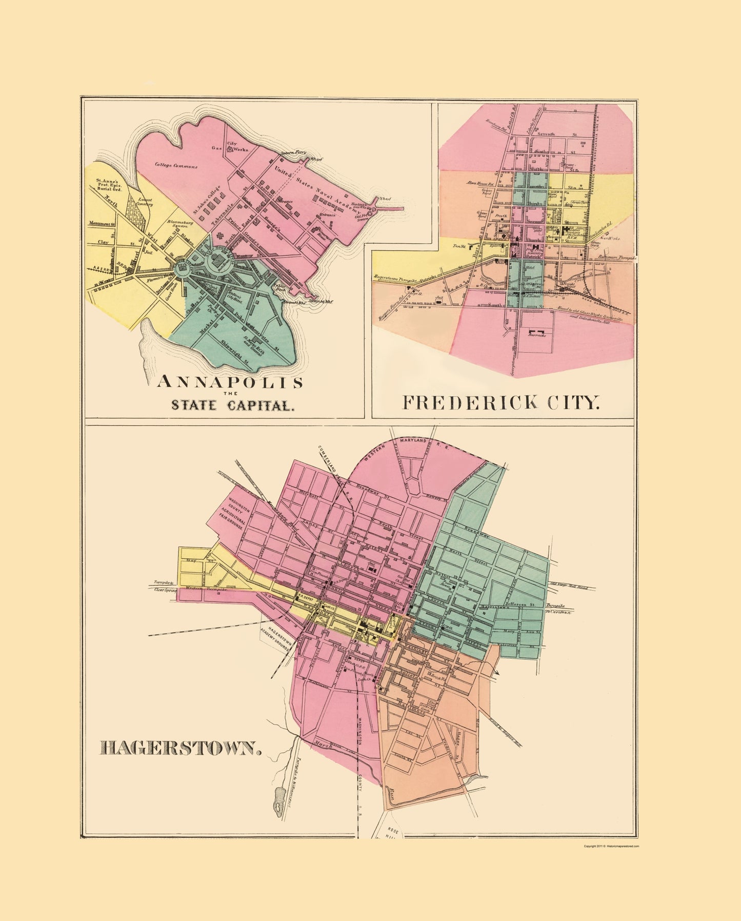 Historic City Map - Annapolis Frederick City Hagerstown Maryland - Stedman 1873 - 23 x 28.57 - Vintage Wall Art