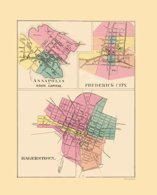 Historic City Map - Annapolis Frederick City Hagerstown Maryland - Stedman 1873 - 23 x 28.57 - Vintage Wall Art