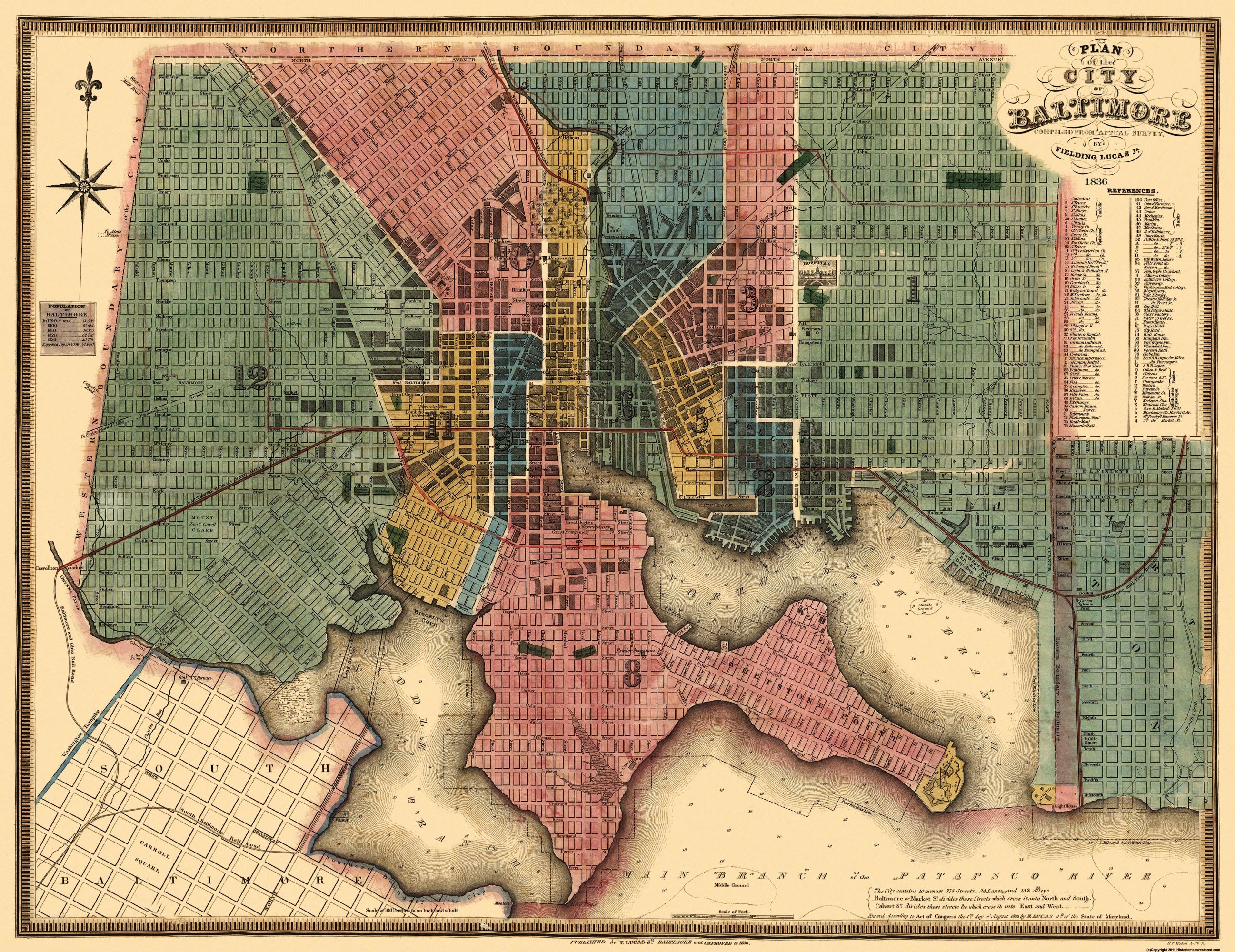 Historic City Map - Baltimore Maryland - Lucas 1836 - 29.81 x 23 - Vin ...