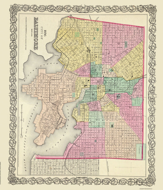 Historic City Map - Baltimore Maryland - Colton 1856 - 23 x 26.75 - Vintage Wall Art