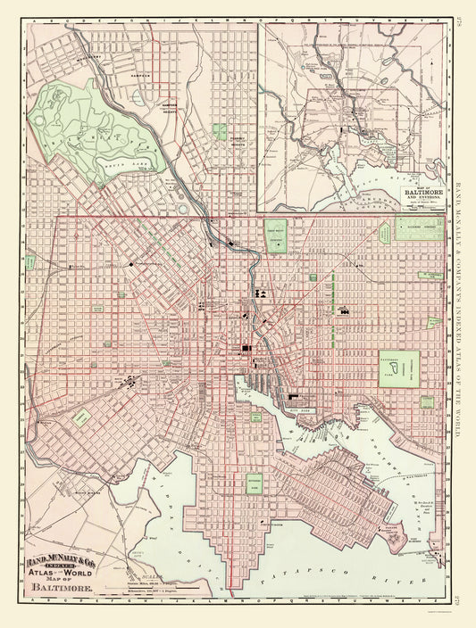 Historic City Map - Baltimore Maryland - Rand McNally 1897 - 23 x 30.39 - Vintage Wall Art