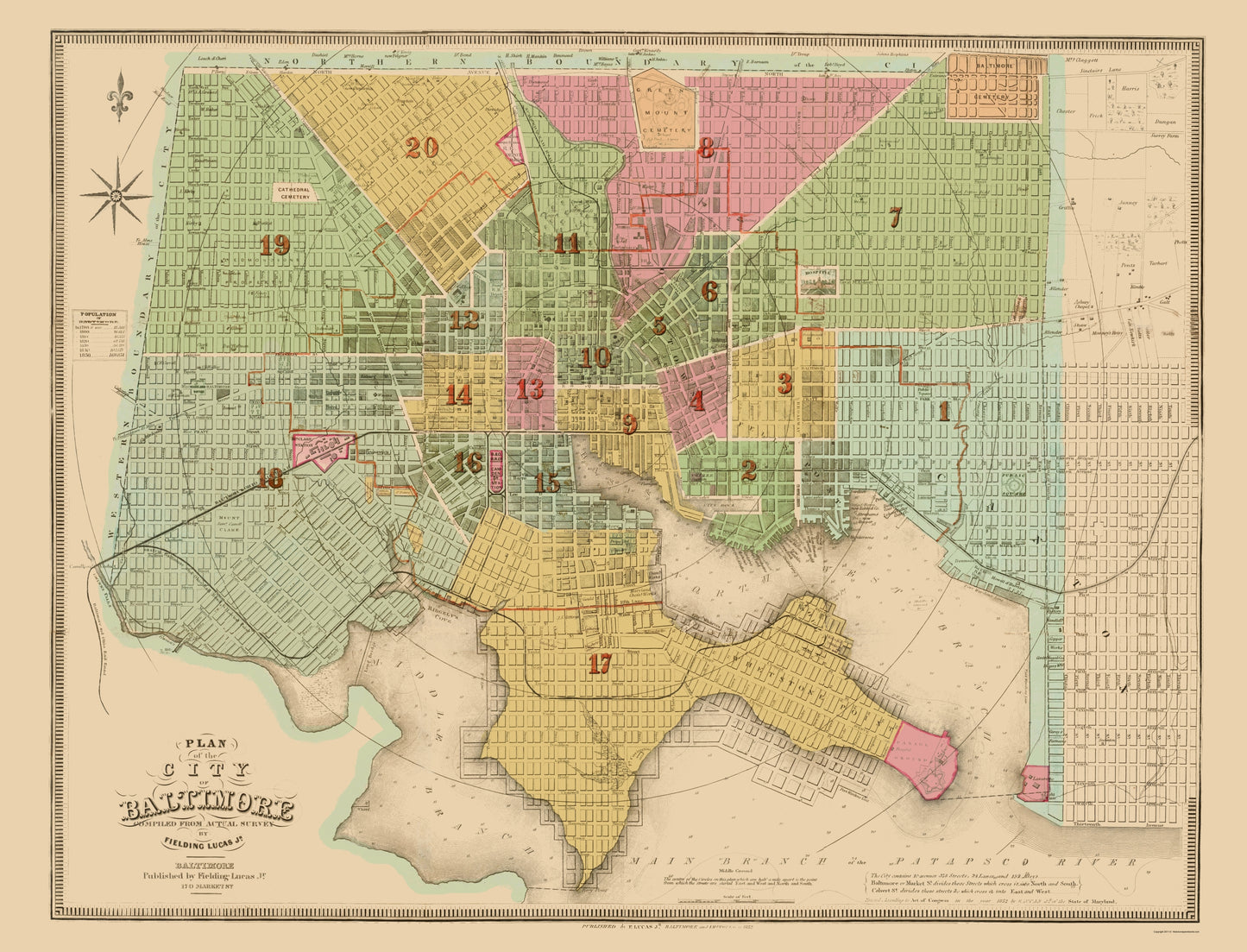 Historic City Map - Baltimore Maryland - Lucas 1852 - 23 x 30.13 - Vintage Wall Art