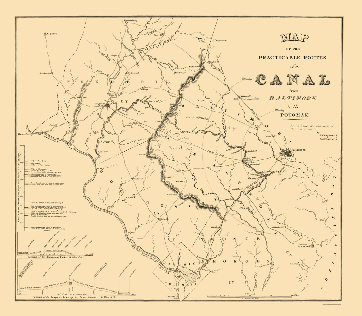 Historic State Map - Baltimore Potomac Canal Maryland - Welch 1838 - 23 x 26.33 - Vintage Wall Art