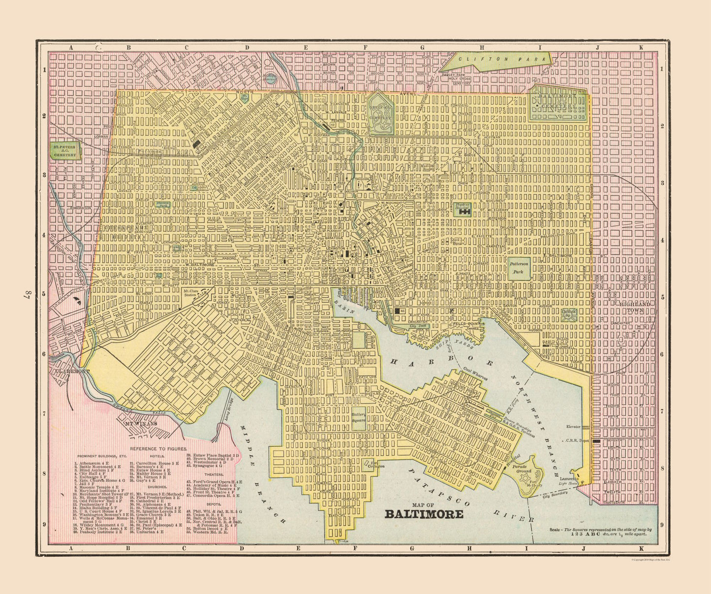 Historic City Map - Baltimore  Maryland - Cram 1892 - 27.52 x 23 - Vintage Wall Art