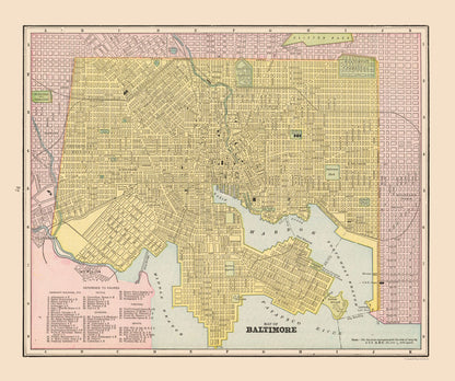 Historic City Map - Baltimore  Maryland - Cram 1892 - 27.52 x 23 - Vintage Wall Art