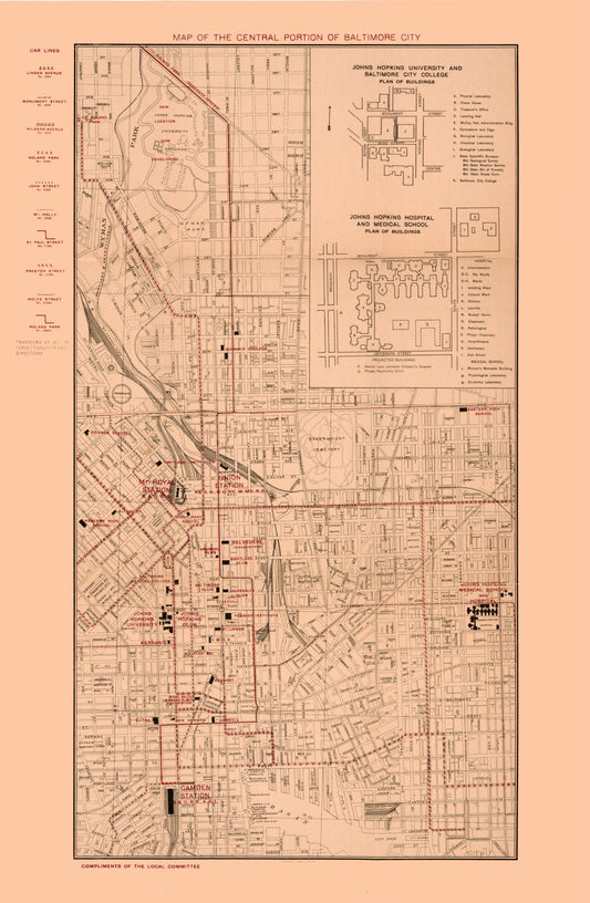 Historic City Map - Baltimore Maryland - Horn  1910 - 23 x 35.19 - Vintage Wall Art