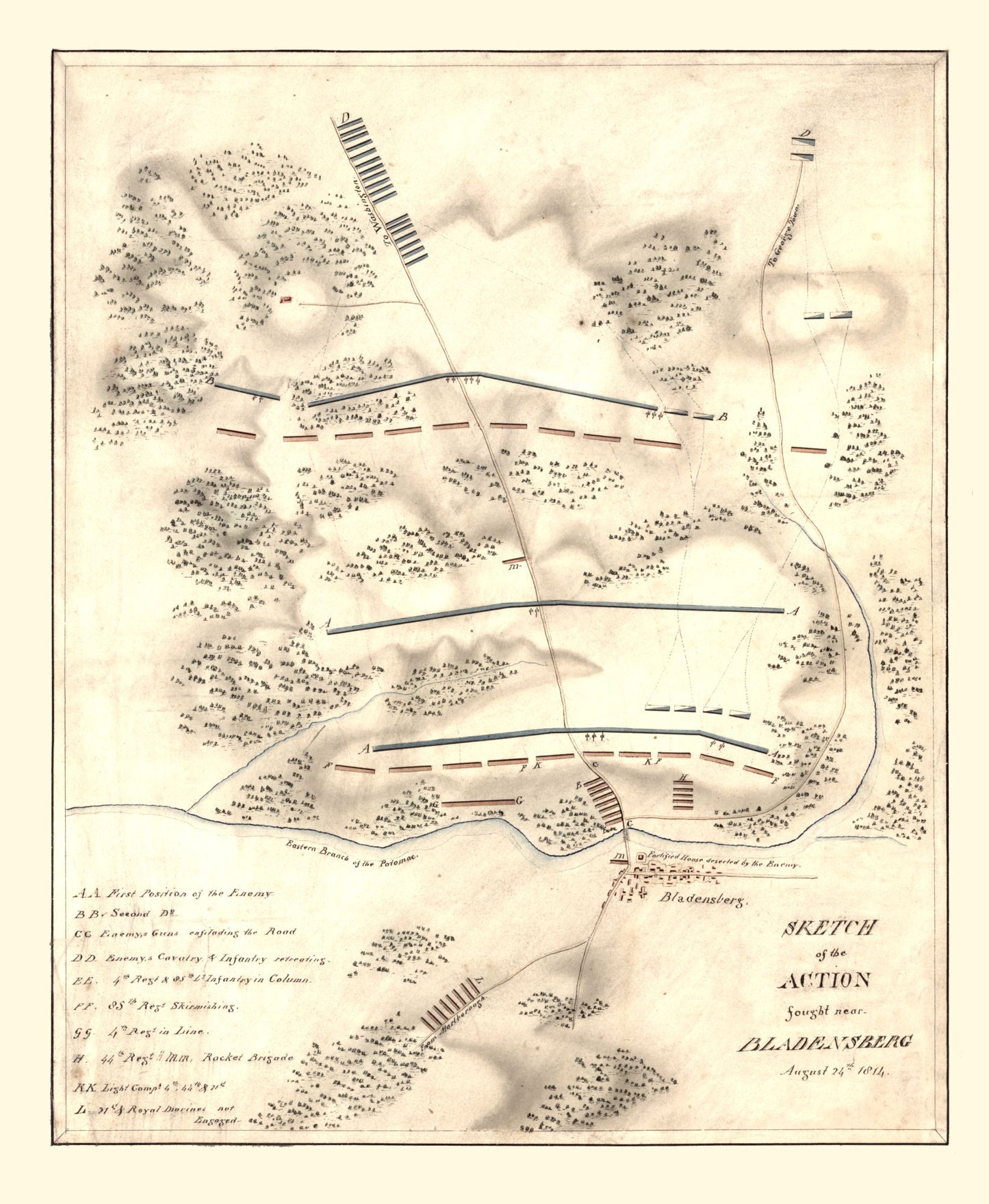 Historic War Map - Bladensberg Maryland Battle - 1814 - 23 x 27.99 - Vintage Wall Art