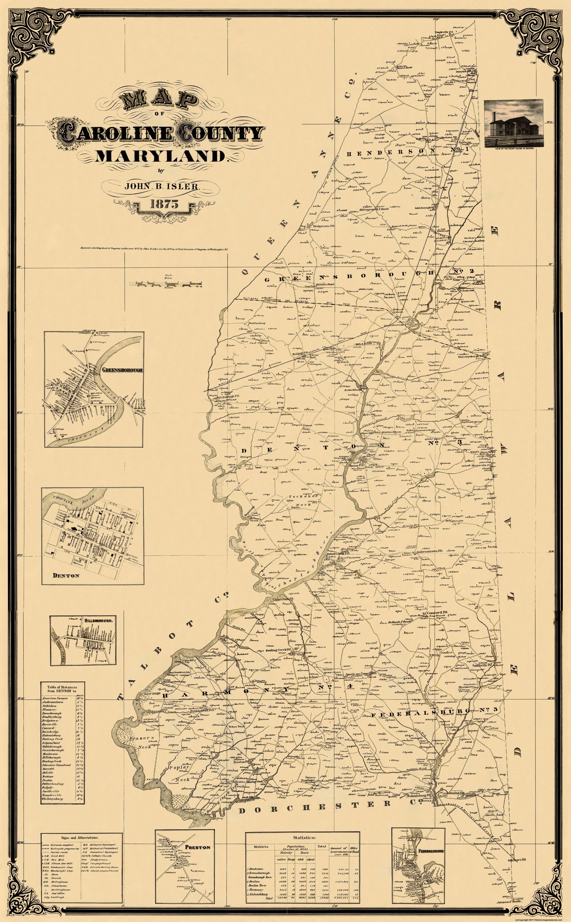 Historic County Map Caroline County Maryland Isler 1875 23 X 37 Historic county map caroline county maryland isler 1875 23 x 37