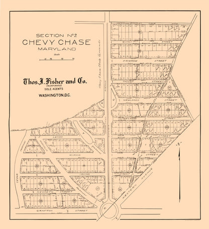 Historic City Map - Chevy Chase Maryland - Fisher 1890 - 23 x 25.14 - Vintage Wall Art