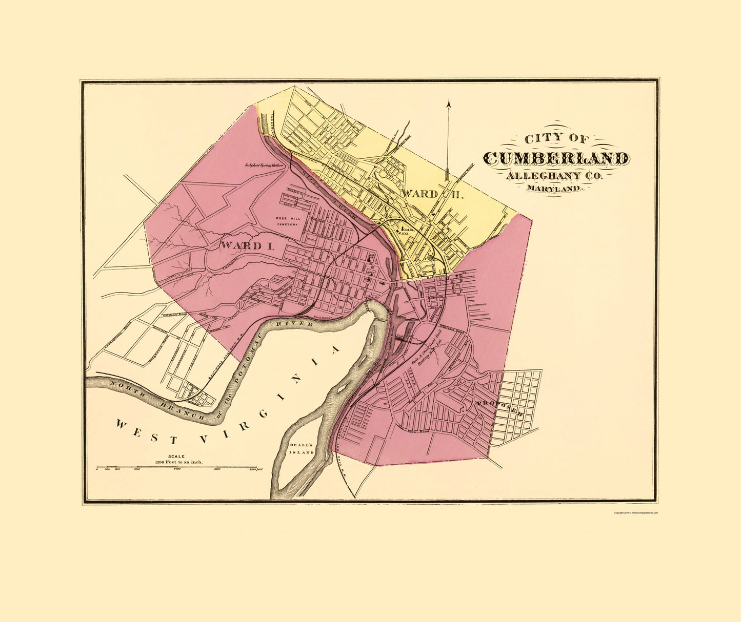 Historic City Map - Cumberland Maryland - Stedman 1873 - 23 x 27.37 - Vintage Wall Art