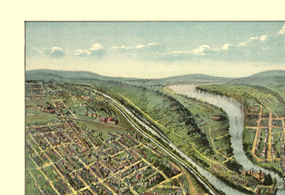 Historic Panoramic View - Cumberland Maryland - Fowler 1906 - 23 x 33.68 - Vintage Wall Art