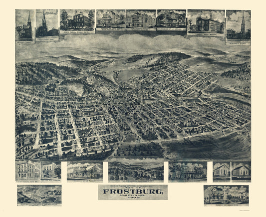 Historic Panoramic View - Frostburg Maryland - Fowler 1905 - 23 x 28.21 - Vintage Wall Art