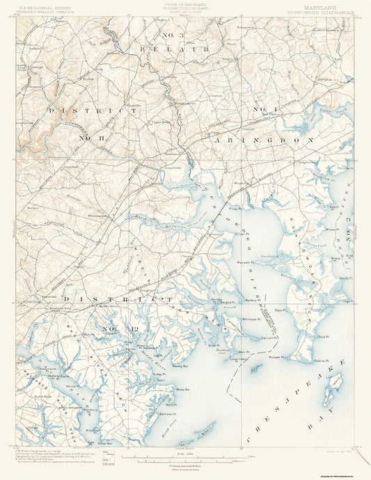 Topographical Map - Gunpowder Maryland Pennsylvania Quad - USGS 1901 - 23 x 29.77 - Vintage Wall Art