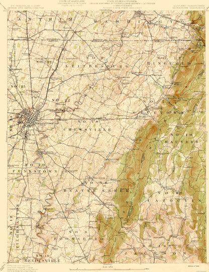 Topographical Map - Hagerstown Maryland Quad - USGS 1910 - 23 x 30 - Vintage Wall Art