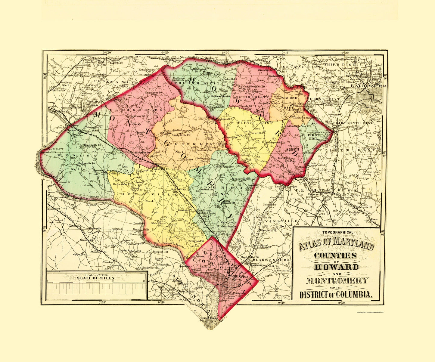 Topographical Map - Howard Montgomery Counties Maryland - Gray 1873 - 23 x 27.63 - Vintage Wall Art