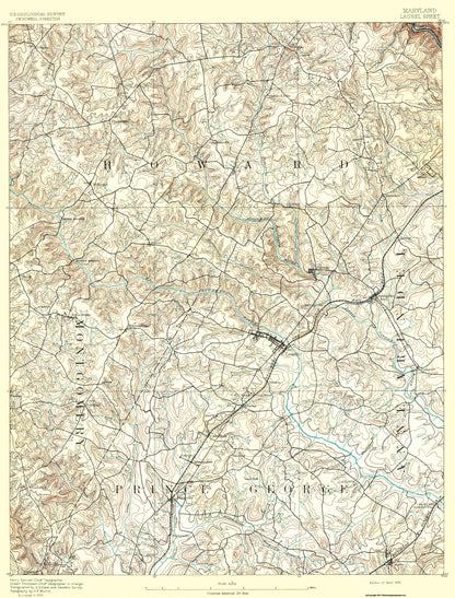 Topographical Map - Laurel Maryland Sheet - USGS 1892 - 23 x 30.23 - Vintage Wall Art