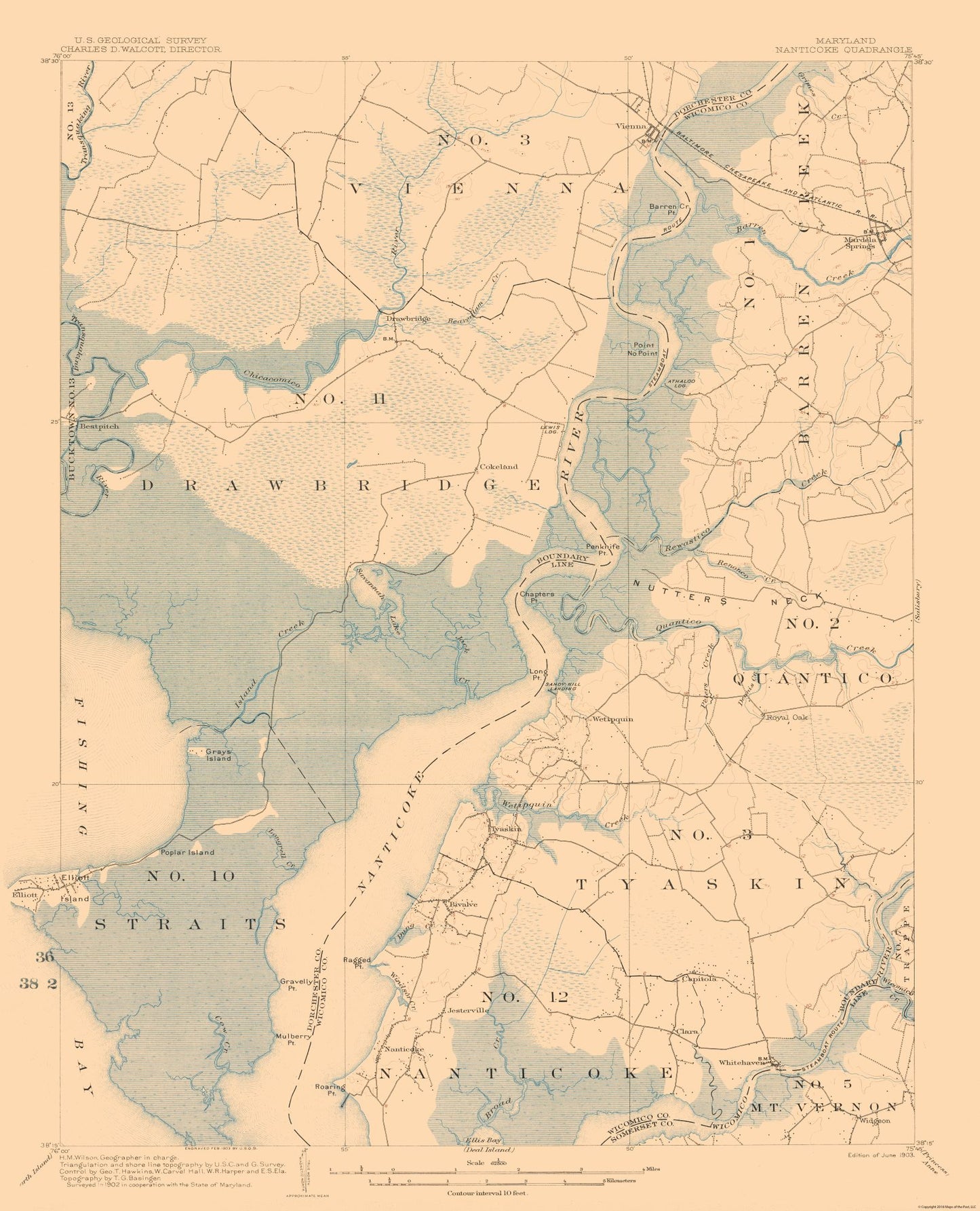 Topographical Map - Nanticoke Maryland Quad - USGS 1903 - 23 x 28.42 - Vintage Wall Art