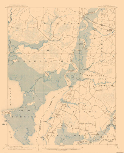 Topographical Map - Nanticoke Maryland Quad - USGS 1903 - 23 x 28.42 - Vintage Wall Art