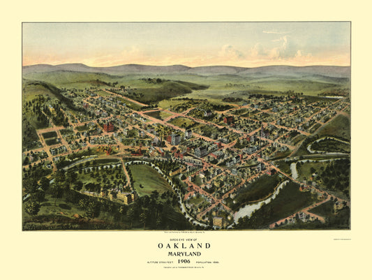 Historic Panoramic View - Oakland Maryland - Fowler 1906 - 23 x 30.55 - Vintage Wall Art