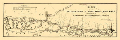 Railroad Map - Philadelphia and Baltimore Railroad - Trautwine 1853 - 23 x 68 - Vintage Wall Art