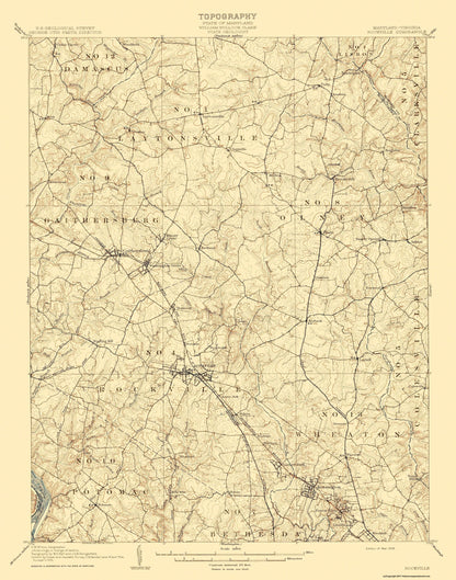 Topographical Map - Rockville Maryland Virginia Quad - USGS 1908 - 23 x 29.25 - Vintage Wall Art