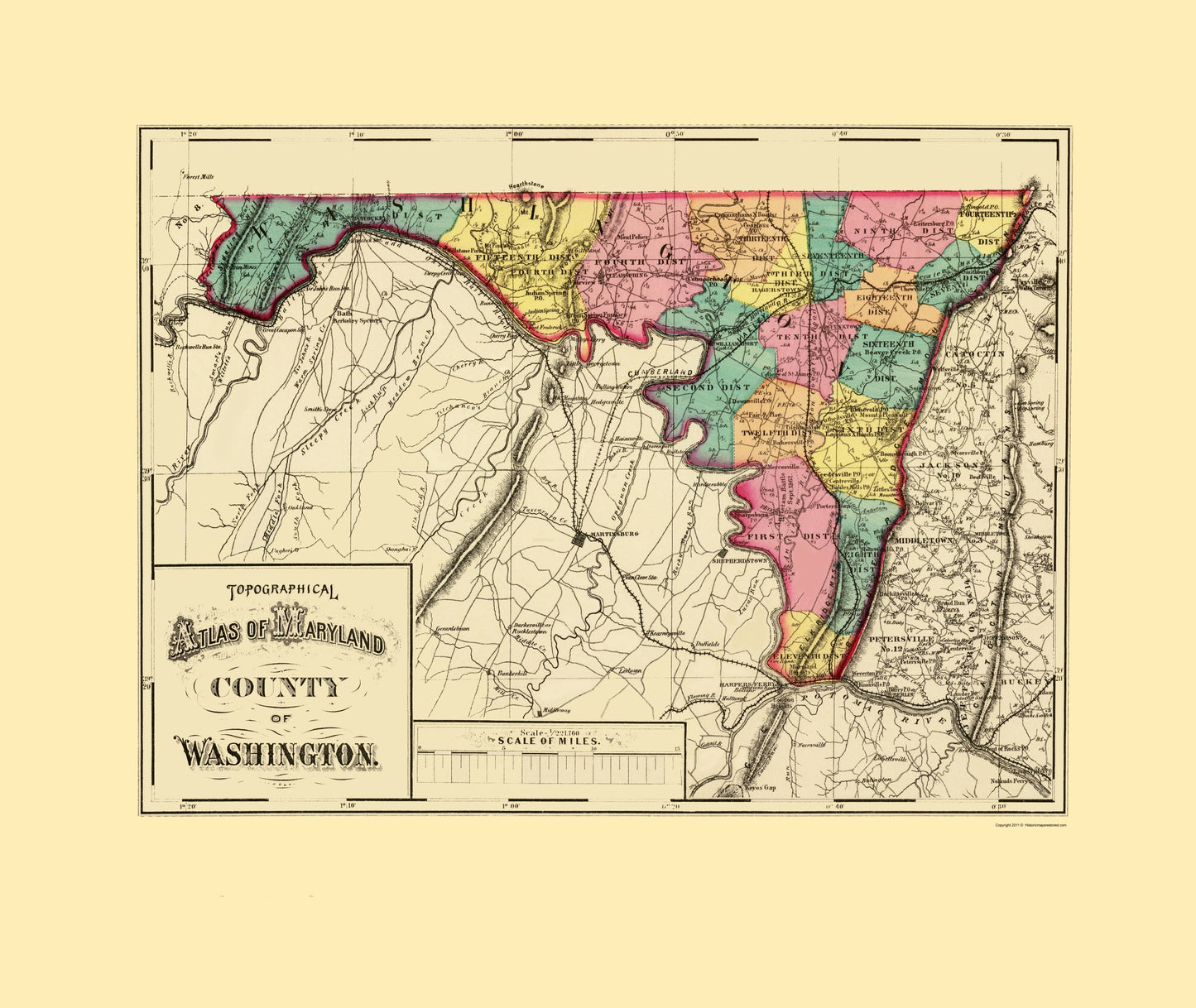 Historic County Map - Washington County Maryland - Martenet 1873 - 23 x 27.28 - Vintage Wall Art