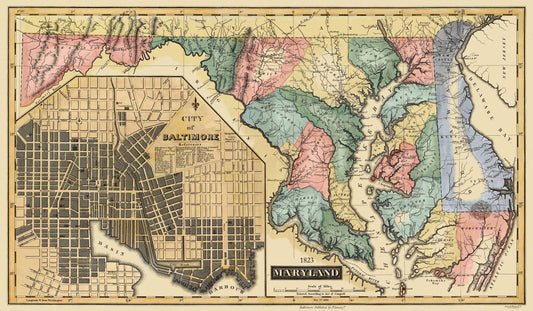 Historic State Map - Maryland - Lucas 1823 - 39.44 x 23 - Vintage Wall Art