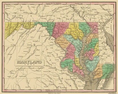 Historic State Map - Maryland - Finley 1831 - 29 x 23 - Vintage Wall Art