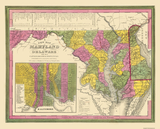 Historic State Map - Maryland - Mitchell 1846 - 28.63 x 23 - Vintage Wall Art