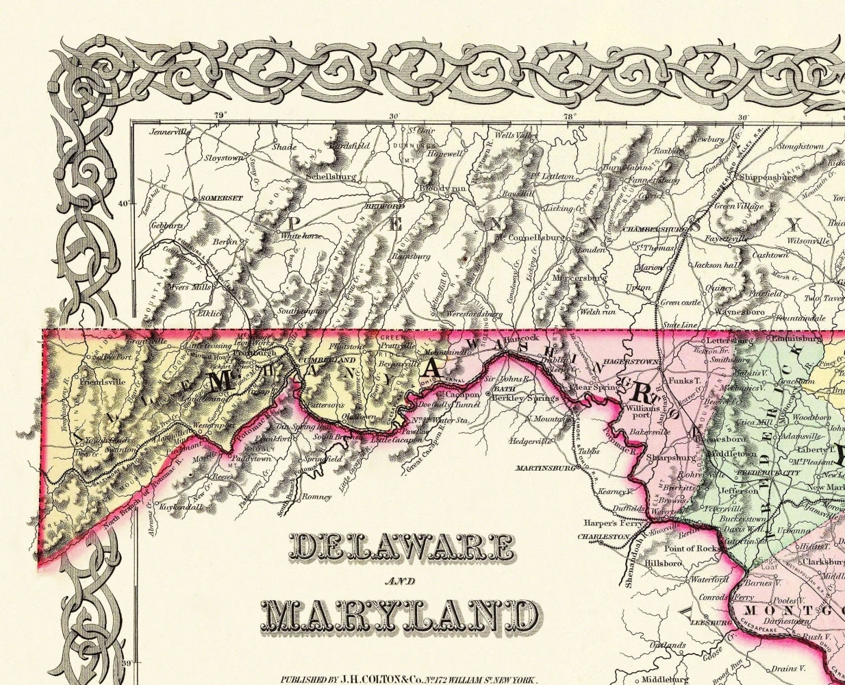 Historic State Map - Maryland - 1855 - 28.38 x 23 - Vintage Wall Art