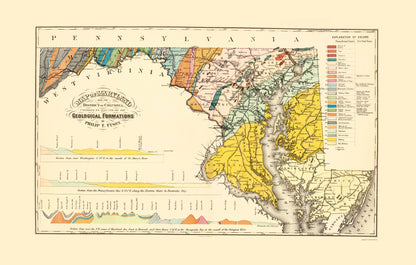 Topographical Map - Maryland Maryland Geological - Tyson 1873 - 23 x 36.07 - Vintage Wall Art