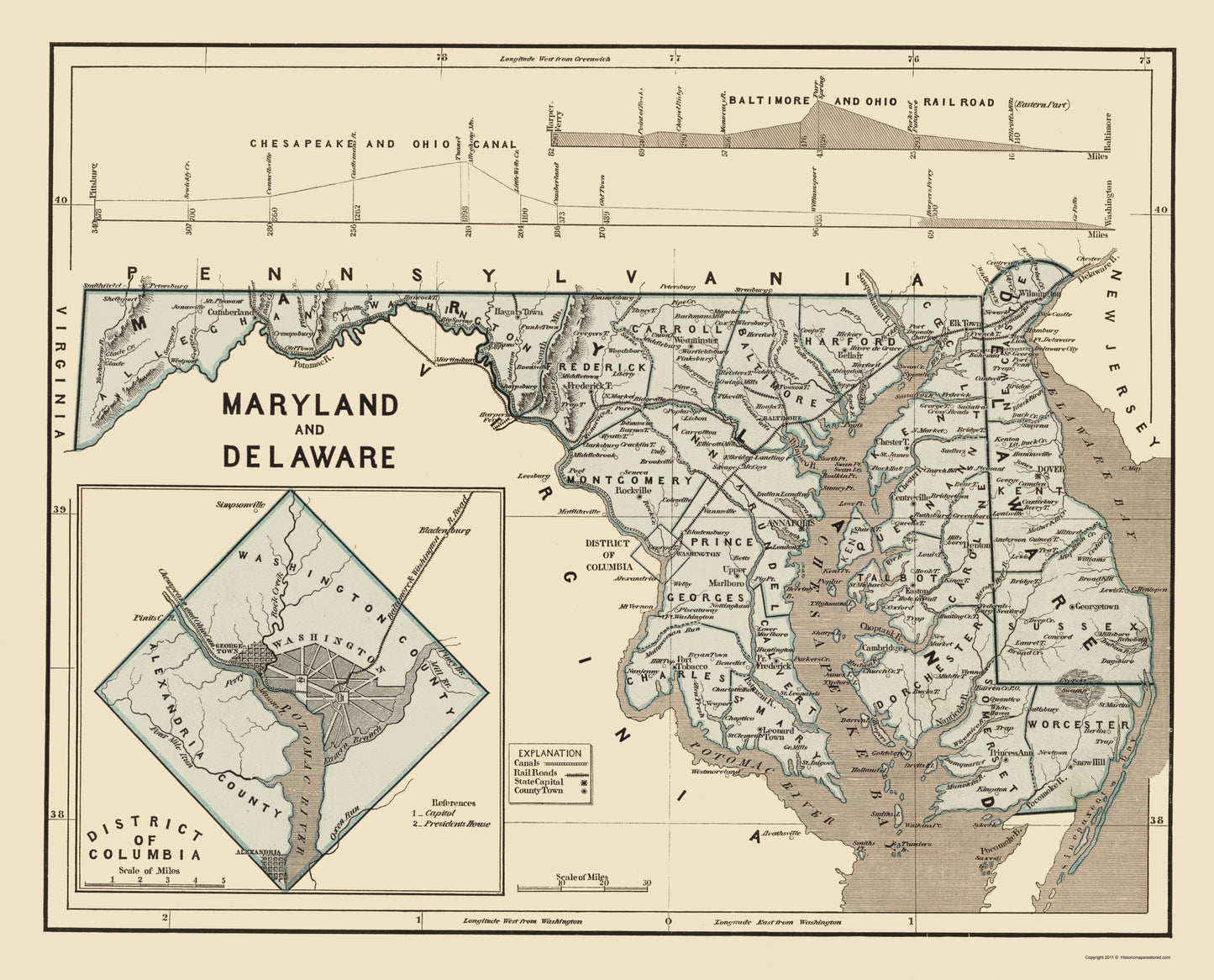 Historic State Map - Maryland Delaware - Harper 1845 - 23 x 28.49 - Vintage Wall Art