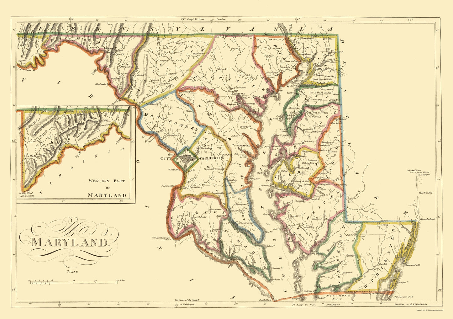 Historic State Map - Maryland - Carey 1814 - 23 x 32.68 - Vintage Wall Art