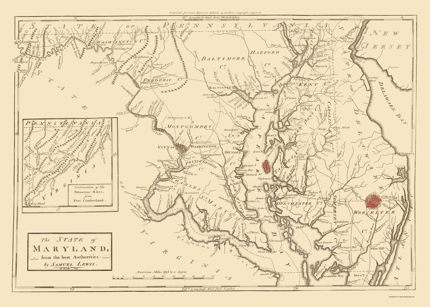 Historic State Map - Maryland - Lewis 1796 - 23 x 32.24 - Vintage Wall Art