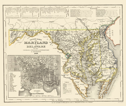 Historic State Map - Maryland Delaware - Canaelen 1846 - 23 x 27 - Vintage Wall Art