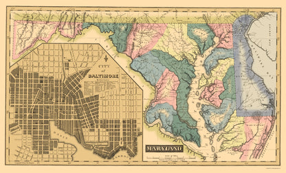 Historic State Map - Maryland Delaware - Lucas 1823 - 23 x 38.17 - Vintage Wall Art