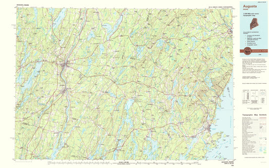 Topographical Map - Augusta Maine Quad - USGS 1984 - 23 x 36.76 - Vintage Wall Art