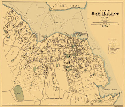 Historic City Map - Bar Harbor Maine - Colby 1887 - 26.81 x 23 - Vintage Wall Art