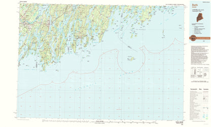 Topographical Map - Bath Maine Quad - USGS 1985 - 23 x 38.26 - Vintage Wall Art